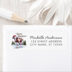 Merry Christmas Cow in Santa Hat Return Address    Label