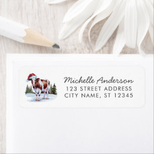 Merry Christmas Cow in Santa Hat Return Address    Label