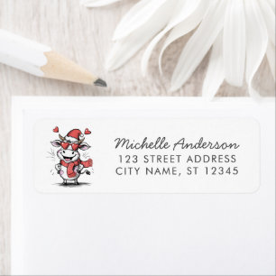 Merry Christmas Cow in Santa Hat Return Address    Return Address Label