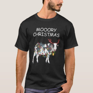 Merry Christmas Cow Moory Lights Reindeer Cow Moo T-Shirt