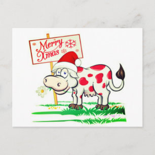 Merry Christmas Cow Postcard