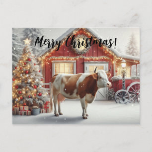 Merry Christmas Cow Postcard