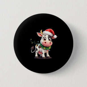 Merry Christmas Cow Santa Christmas Lights Cow Xma 6 Cm Round Badge