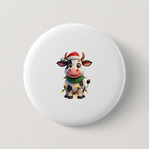 Merry Christmas Cow Santa Christmas Lights Cow Xma 6 Cm Round Badge