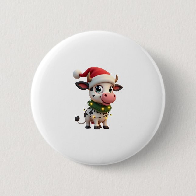 Merry Christmas Cow Santa Christmas Lights Cow Xma 6 Cm Round Badge (Front)
