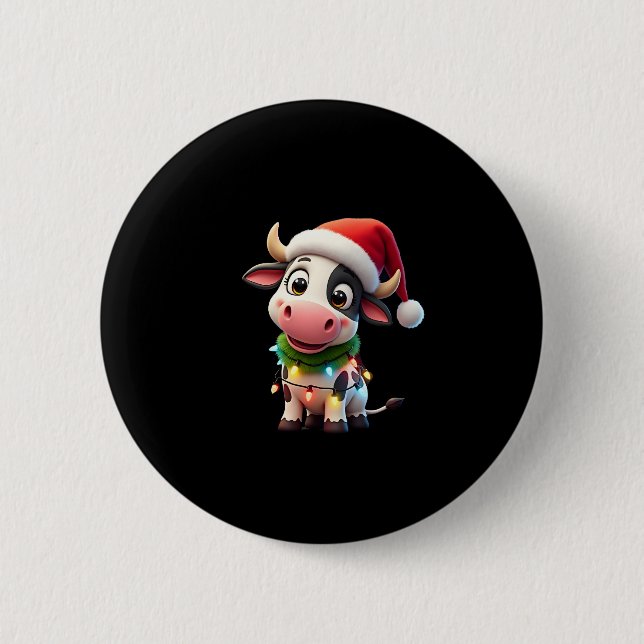 Merry Christmas Cow Santa Christmas Lights Cow Xma 6 Cm Round Badge (Front)