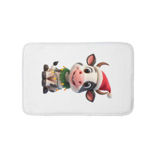 Merry Christmas Cow Santa Christmas Lights Cow Xma Bath Mat