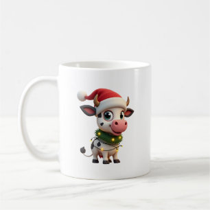 Merry Christmas Cow Santa Christmas Lights Cow Xma Coffee Mug