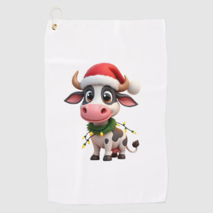 Merry Christmas Cow Santa Christmas Lights Cow Xma Golf Towel