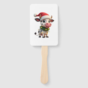 Merry Christmas Cow Santa Christmas Lights Cow Xma Hand Fan