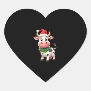 Merry Christmas Cow Santa Christmas Lights Cow Xma Heart Sticker