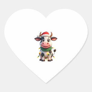 Merry Christmas Cow Santa Christmas Lights Cow Xma Heart Sticker