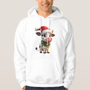 Merry Christmas Cow Santa Christmas Lights Cow Xma Hoodie