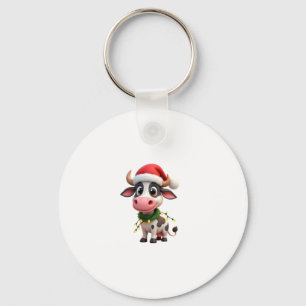 Merry Christmas Cow Santa Christmas Lights Cow Xma Key Ring