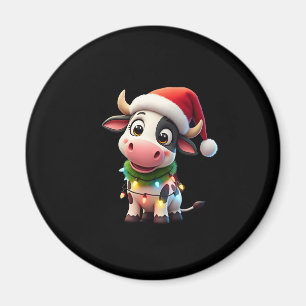 Merry Christmas Cow Santa Christmas Lights Cow Xma Magnet