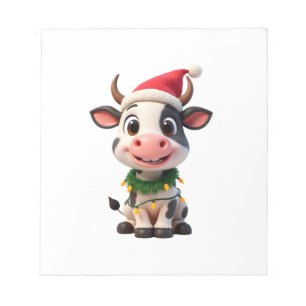 Merry Christmas Cow Santa Christmas Lights Cow Xma Notepad