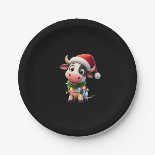 Merry Christmas Cow Santa Christmas Lights Cow Xma Paper Plate