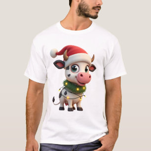 Merry Christmas Cow Santa Christmas Lights Cow Xma T-Shirt