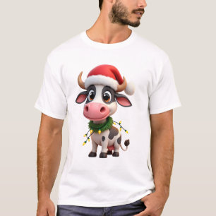 Merry Christmas Cow Santa Christmas Lights Cow Xma T-Shirt