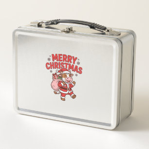 Merry Christmas Cow Santa Vintage Shirt Design_1 Metal Lunch Box
