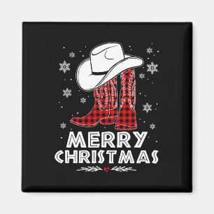 Merry Christmas Cowboy Boots Red Buffalo Plaid Wes Magnet
