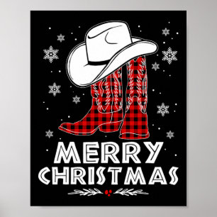 Merry Christmas Cowboy Boots Red Buffalo Plaid Wes Poster