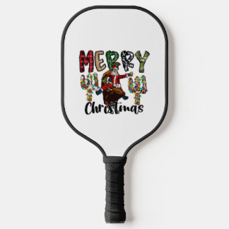 Merry Christmas Cowboy Santa Pickleball Paddle