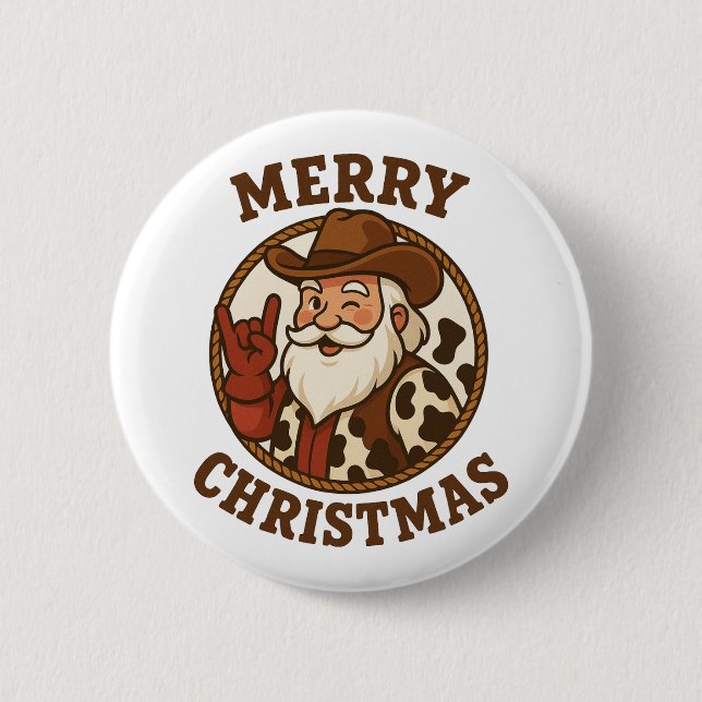 Merry Christmas Cowboy Santa Retro Western 6 Cm Round Badge (Front)