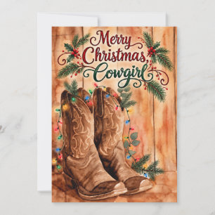 Merry Christmas Cowgirl Country Western Boots Holiday Card