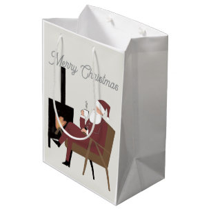 Merry Christmas Cozy Santa Fireplace Gift Bag