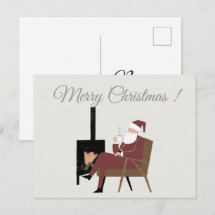 Merry Christmas Cozy Santa Fireplace Postcard