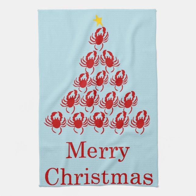 Merry Christmas Crab Tea Towel (Vertical)