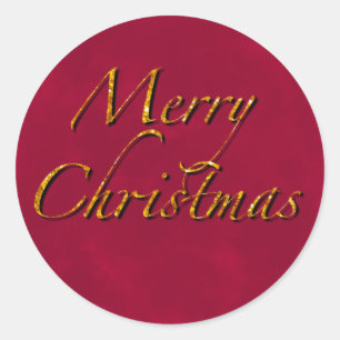 Merry Christmas, cranberry gold elegant calligraph Classic Round Sticker