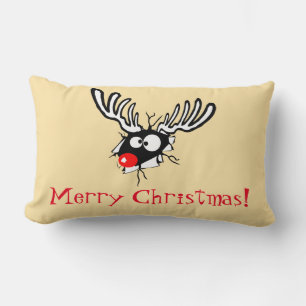Merry Christmas! Crazy Red Nosed Reindeer Lumbar Cushion