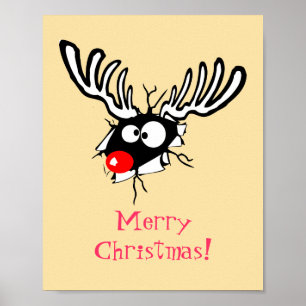 Merry Christmas! Crazy Red Nosed Reindeer Poster