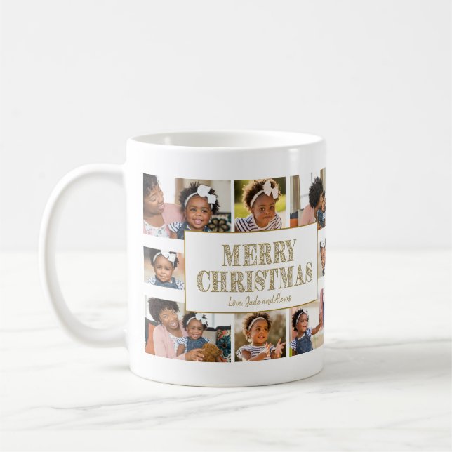 Merry Christmas Create Your Own 8 Photo Collage Coffee Mug (Left)