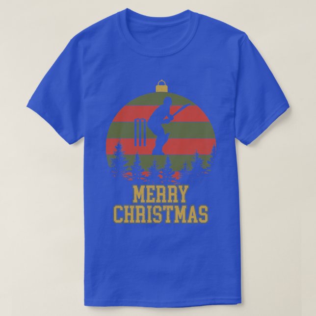 Merry Christmas Cricket Fan Xmas Tree  T-Shirt (Design Front)