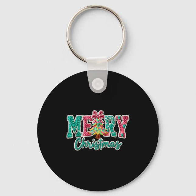 Merry Christmas Crochet Xmas Tree Pajamas Holiday  Key Ring (Front)