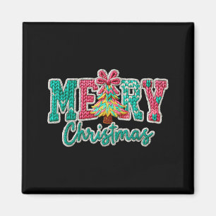 Merry Christmas Crochet Xmas Tree Pajamas Holiday  Magnet