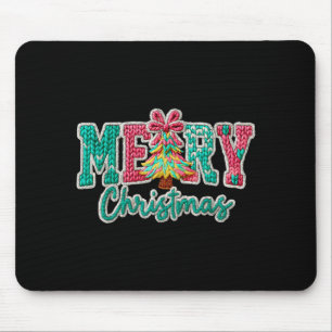 Merry Christmas Crochet Xmas Tree Pajamas Holiday  Mouse Pad