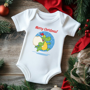 Merry Christmas Crocodile Santa   Holidays Baby Bodysuit