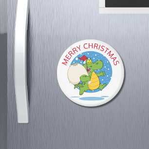 Merry Christmas Crocodile Santa Holidays Magnet