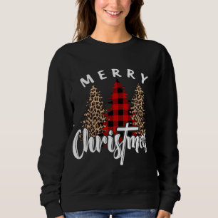 Merry Christmas Cross Buffalo Plaid Leopard Print  Sweatshirt