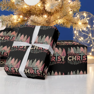 Merry Christmas Cross Faith Jesus Christian Story Wrapping Paper