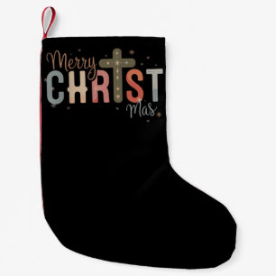 Merry Christmas Cross Religious Christian Family Small Christmas Stocking
