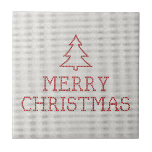 Merry Christmas cross stitch sign Tile
