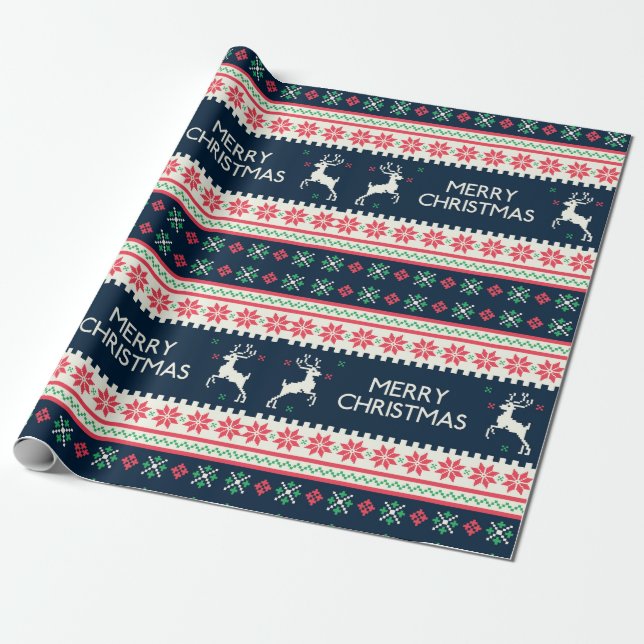 Merry Christmas Cross Stitch Wrapping Paper (Unrolled)