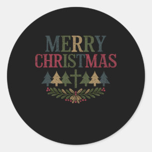 Merry Christmas Cross Tree Christian Holiday Classic Round Sticker