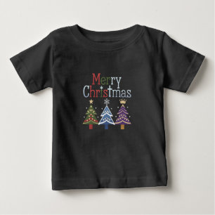 Merry Christmas Cross Xmas Tree Retro Baby T-Shirt
