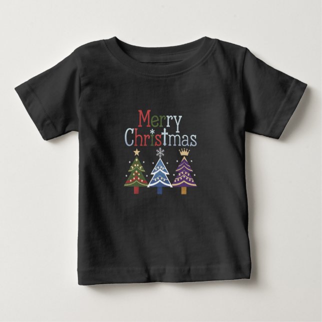 Merry Christmas Cross Xmas Tree Retro Baby T-Shirt (Front)